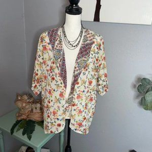 Stunning Medium Mixed Floral Open Self Esteem Short Kimono Layer Coverup Piece